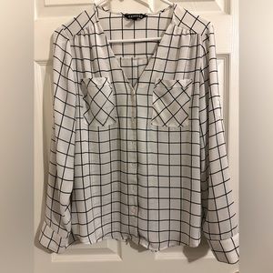 Express windowpane long sleeve blouse